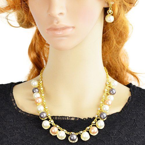 A Suit of Elegant Faux Pearl Circle Openwork Necklace and Earrings For Women - d'or 