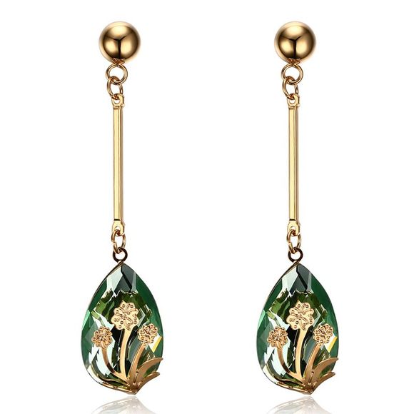 Pair of Vintage Flower Decorated Emerald Teardrop Pendant Earrings For Women - Émeraude 