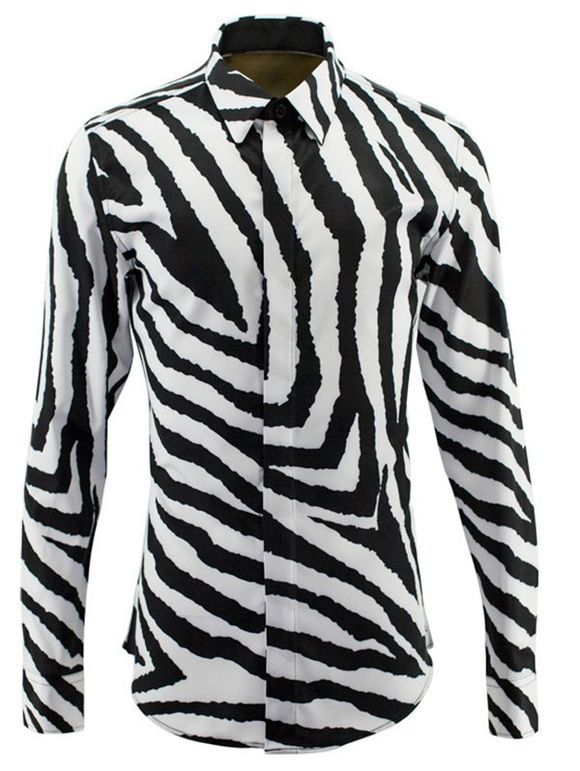 Color Block Stripe Plaine Fly Shirt Col manches longues Hommes  's Shirt - Blanc 3XL