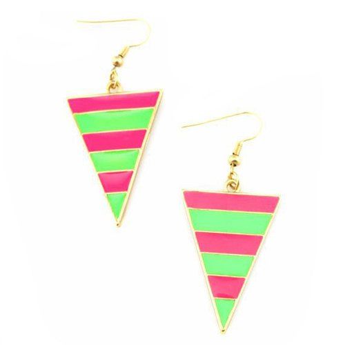 Paire de style animé brillant couleur rayé Boucles d'oreilles Pendentif Triangle - Rose / Vert 
