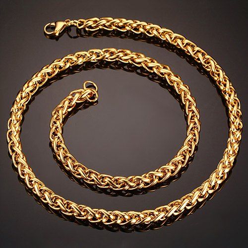 Simple 60CM Length Thick Golden Braided Wheat Chain Necklace For Men - d'or 