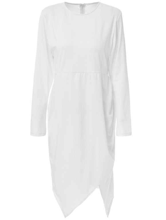 Robe Asymétrique à Manches Longues à Col Rond Grande Taille pour Femme - Blanc 3XL