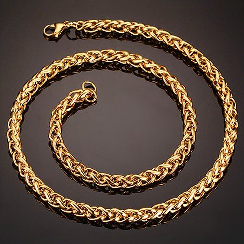 Simple 76CM Length Thick Golden Braided Wheat Chain Necklace For Men - d'or 