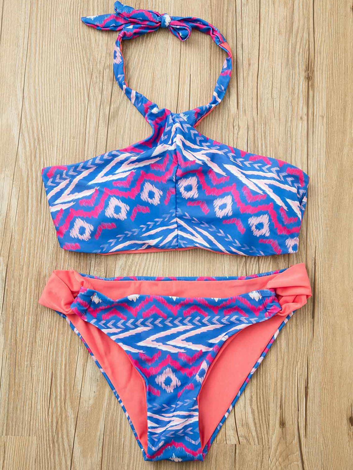 

Sexy Sleeveless Halter Tribal Print Women's Bikini Set, Colormix