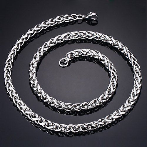 Simple 76CM Length Thick Silvery Braided Wheat Chain Necklace For Men - Argent 