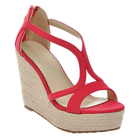 Fashionable Suede and Weaving Design Women's Sandals - Rouge 38
