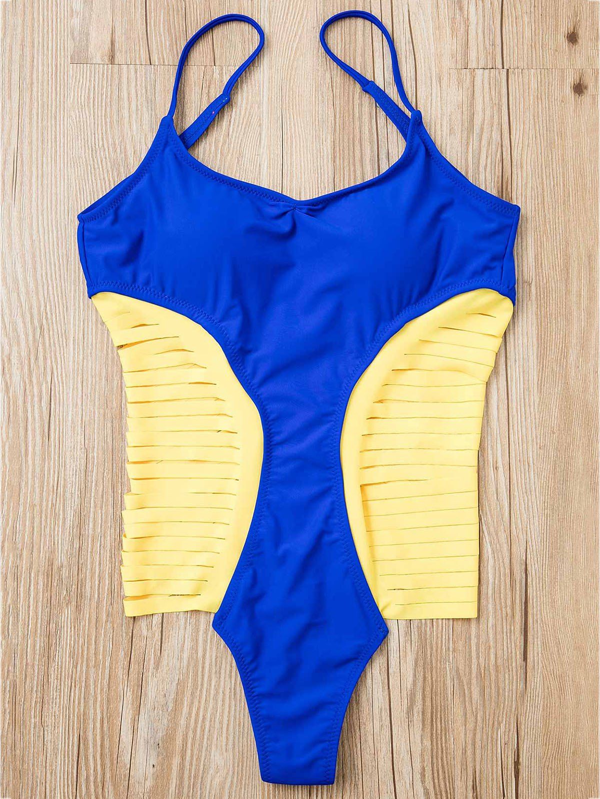 

Chic Women's Spaghetti Strap Strappy Hollow Out One-Piece Swimsuit, Blue