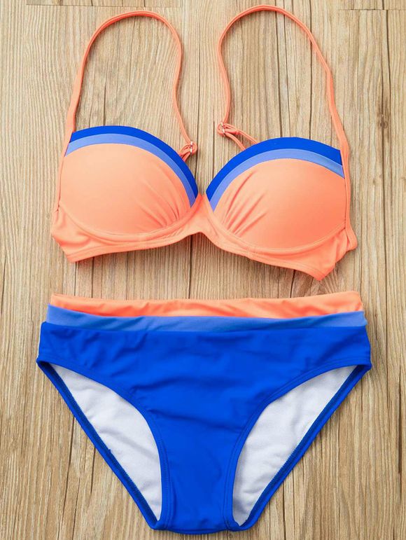 Maillot de Bain Bikini Dos-Nu Coloré pour Femmes - Orange 2XL
