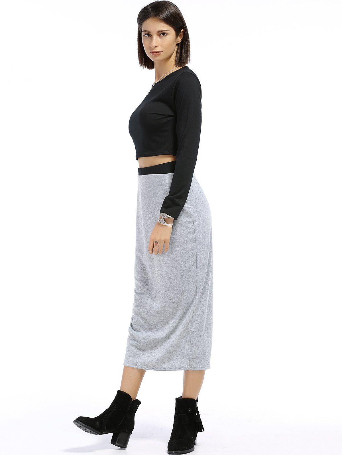 crop top long sleeve with skirt