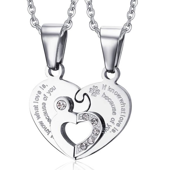 A Suit of Chic Embellished Rhinestone Heart Necklaces For Lover - Argent 