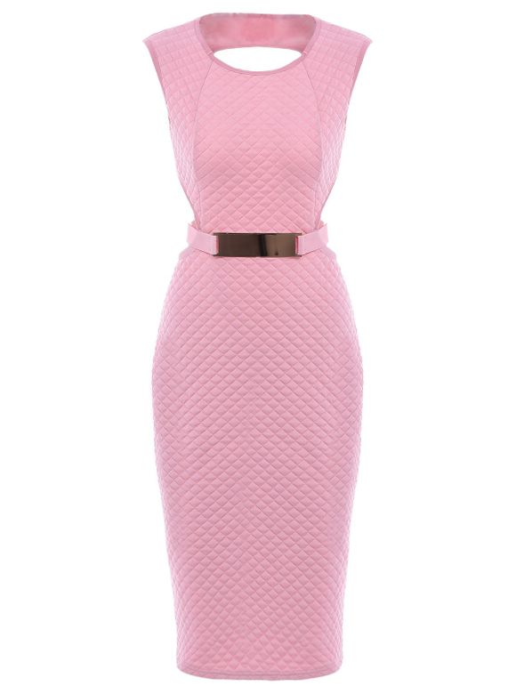 Sexy Sleeveless Round Collar Pure Color Slimming Cut Out Women's Dress - Rose S