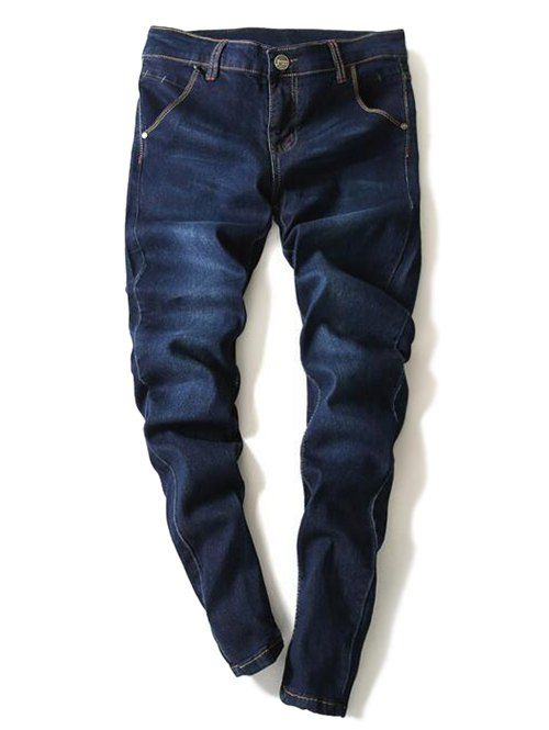 

Modish Bleach Wash Narrow Feet Jeans For Men, Deep blue