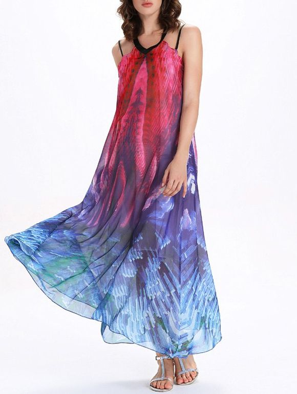 V Neck Tie-Dye Backless femmes s 'Maxi Dress - multicolore 2XL