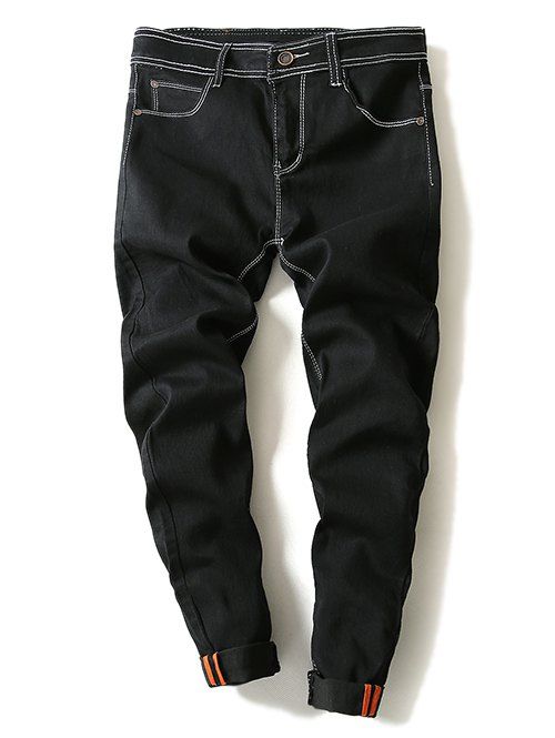 Modish Solid Color Stripes design pieds étroits jeans pour hommes - Noir 36