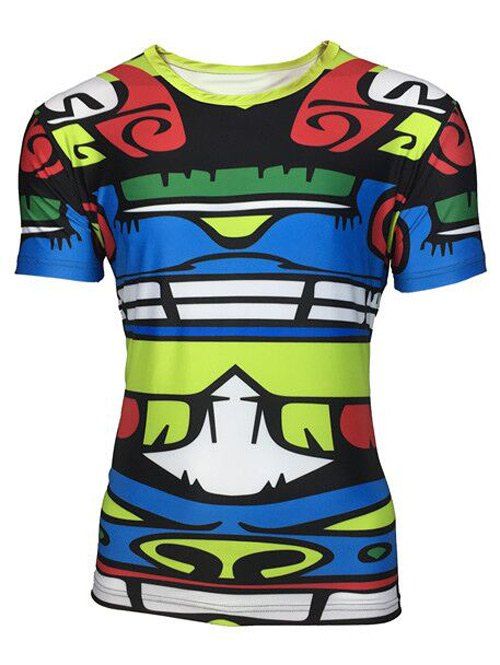 Round Neck 3D Totem Color Block Printed Short Sleeve Men's T-Shirt - multicolore M