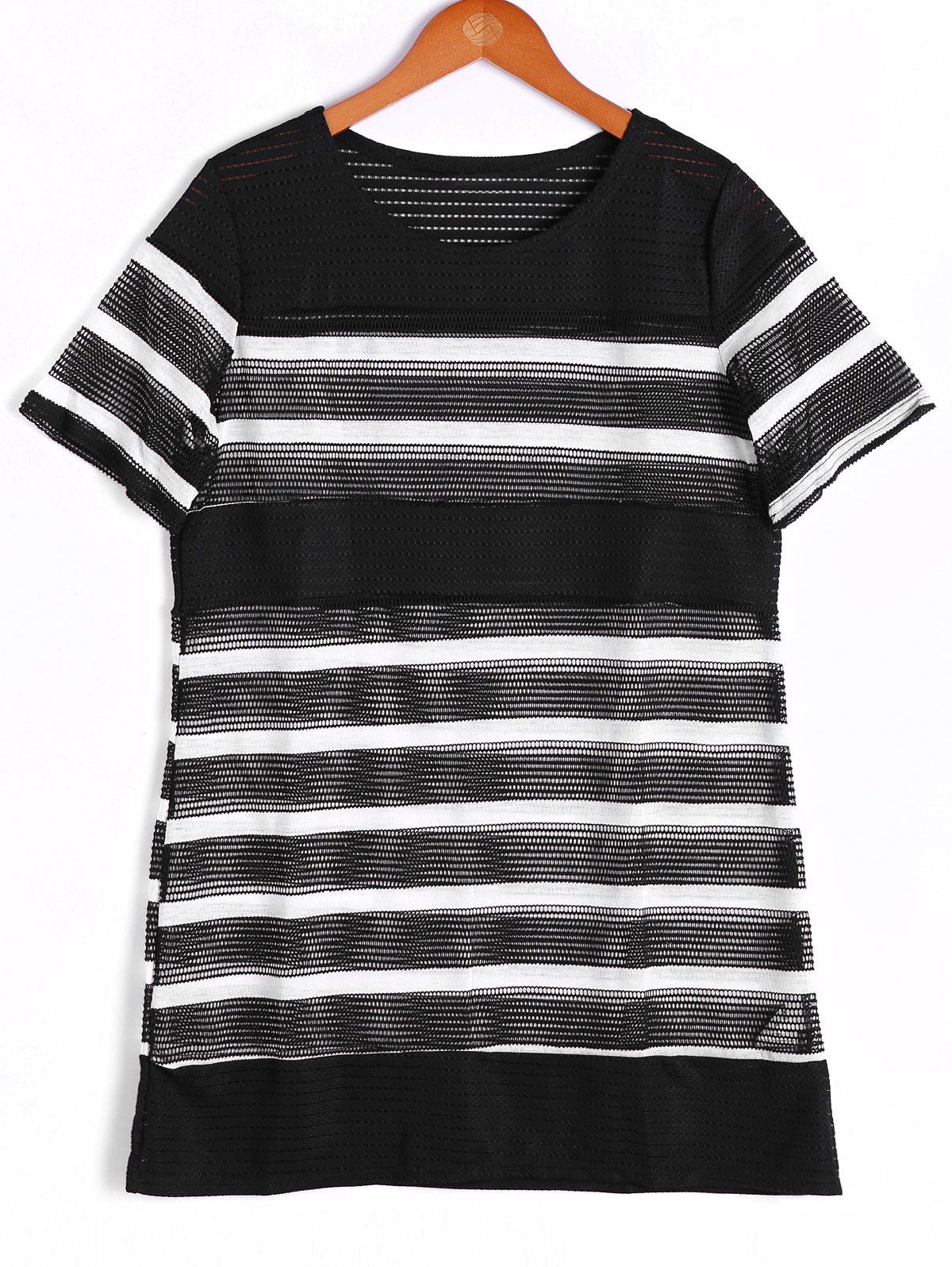 

Fashionable Stripe Short Sleeve Round Neck Top For Women, White and black