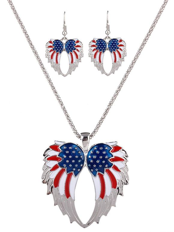A Suit of Gorgeous USA Flag Wings Necklace and Earrings For Women - Blanc 