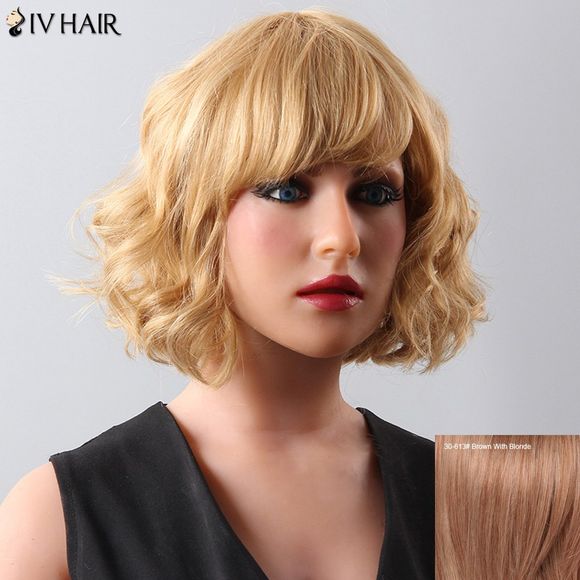 Siv Hair Perruque de Cheveux Humains Mi-Longue Élégante Bouclée pour Femmes - Brun Avec Blonde 