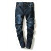 Modish Bleach Wash Cat  's Whisker design étroit Pieds Jeans pour les hommes - Bleu profond 33