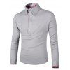 Splicing design à carreaux col rabattu manches longues hommes  's Polo T-Shirt - Argent L