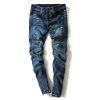 Modish Bleach Wash Scratch Design Narrow Feet Jeans Pour Les Hommes - Bleu profond 33