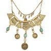 Vintage Layered Faux Turquoise Geometric Necklace For Women - d'or 