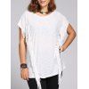 Trendy manches courtes Jewel Neck frangée T-shirt pour les femmes - Blanc 4XL