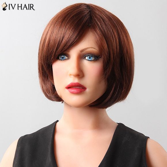 Siv Hair Perruque de Cheveux Humains Mi-Longue Lisse Élégante pour Femmes - 33 Puce Foncé 