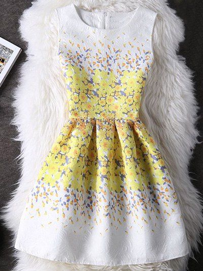 

Women's Refreshing Guipure Floral Print High Waist Dress, White