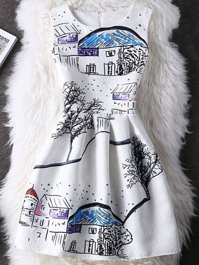 Plissé Guipure Print High Waist Dress For Women - Blanc XL