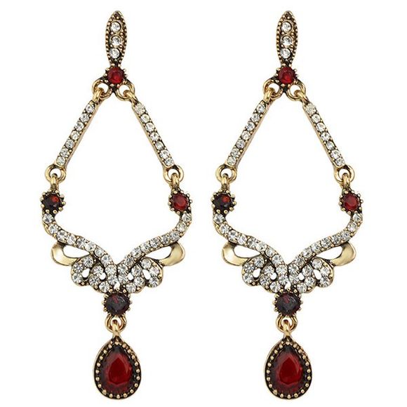 Pair of Vintage Faux Gem Rhinestone Hollowed Earrings For Women - Rouge 