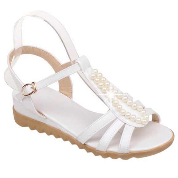 Casual bonbons couleur et Sandals Perles Faux design Femmes  's - Blanc 36