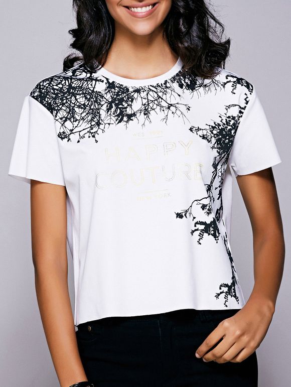 T-shirt manches courtes Motif Lettre Femmes Casual  's - Blanc S