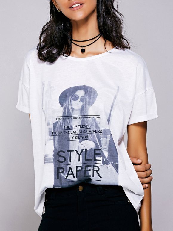 T-shirt Imprimé Figure à Manches Courtes pour Femme - Blanc L