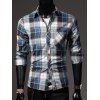 One Pocket Color Block Plaid Shirt Collar Long Sleeves Men's Slimming Shirt - Carré M