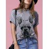 T-shirt de modèle à manches courtes col rond Bulldog Femmes Casual  's - Gris 2XL