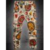 Floral Pattern Straight Leg Lace-Up Plus Size Men's Printed Nine Minutes of Pants - Kaki Léger 6XL