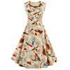 Sweetheart Neck Floral Et Oiseau Vintage Dress - Abricot 3XL