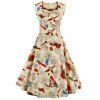 Sweetheart Neck Floral Et Oiseau Vintage Dress - Abricot L