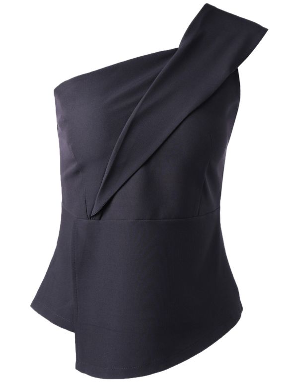 Stylish Women's Solid Color One-Shoulder Slit Asymmetric Sleeveless Top - Noir M