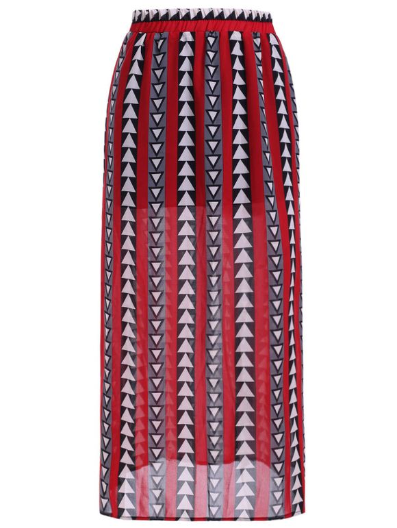 Femmes Simple  's imprimé géométrique de Split en mousseline de soie jupe mi-mollet - Rouge ONE SIZE(FIT SIZE XS TO M)