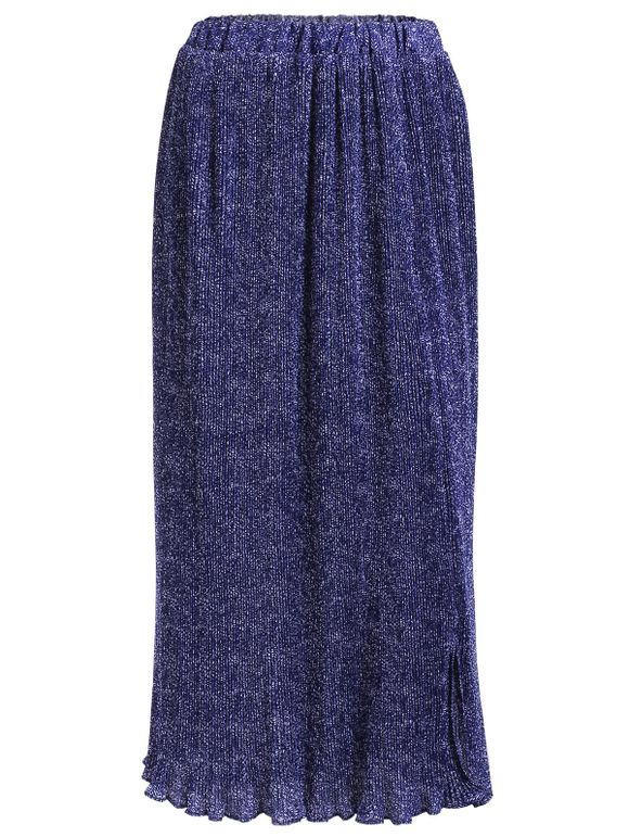 Bohemian Women's Tiny Floral Print Asymmetric Pleated Skirt - Bleu Violet ONE SIZE(FIT SIZE XS TO M)