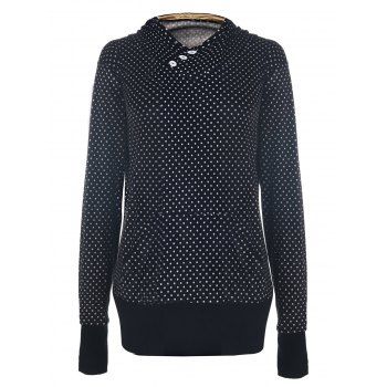 

Chic Hooded Long Sleeve Pocket Design Polka Dot Women's Hoodie, Black