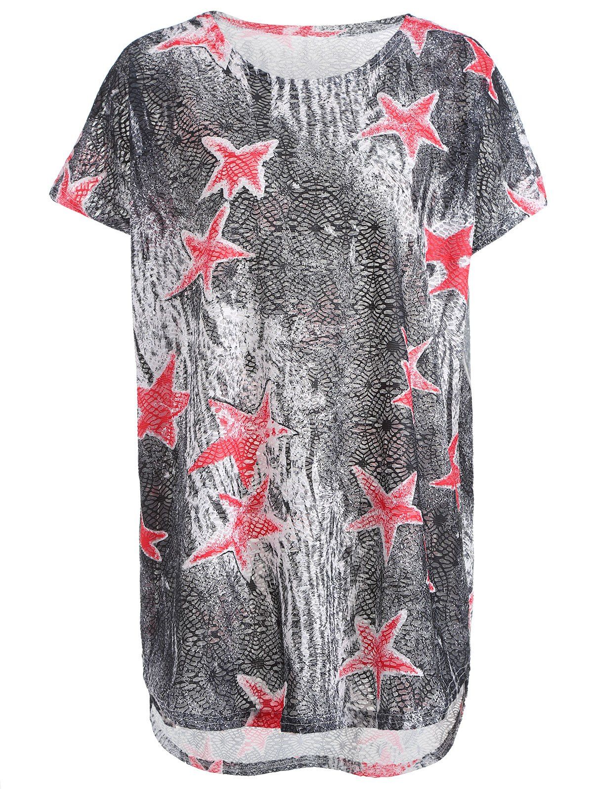 

Stylish Star Print Short Sleeve Round Neck Women's T-Shirt, Gray