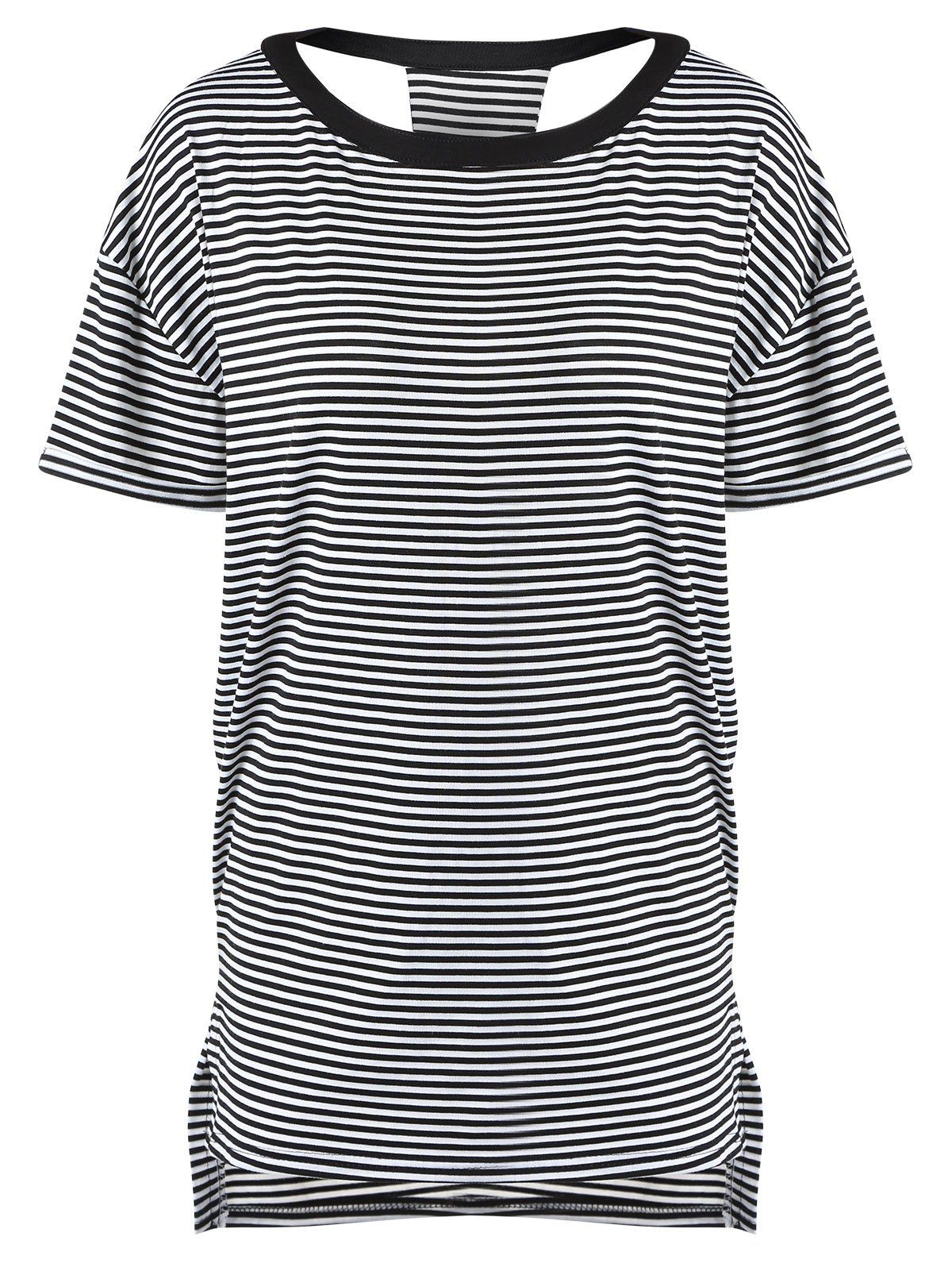 

Striped Cut Out High Low Hem T-Shirt, Stripe