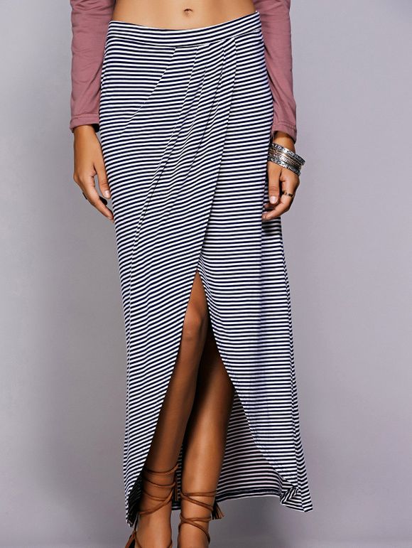 Striped Wrap Maxi jupe s 'Casual femmes - Bleu L