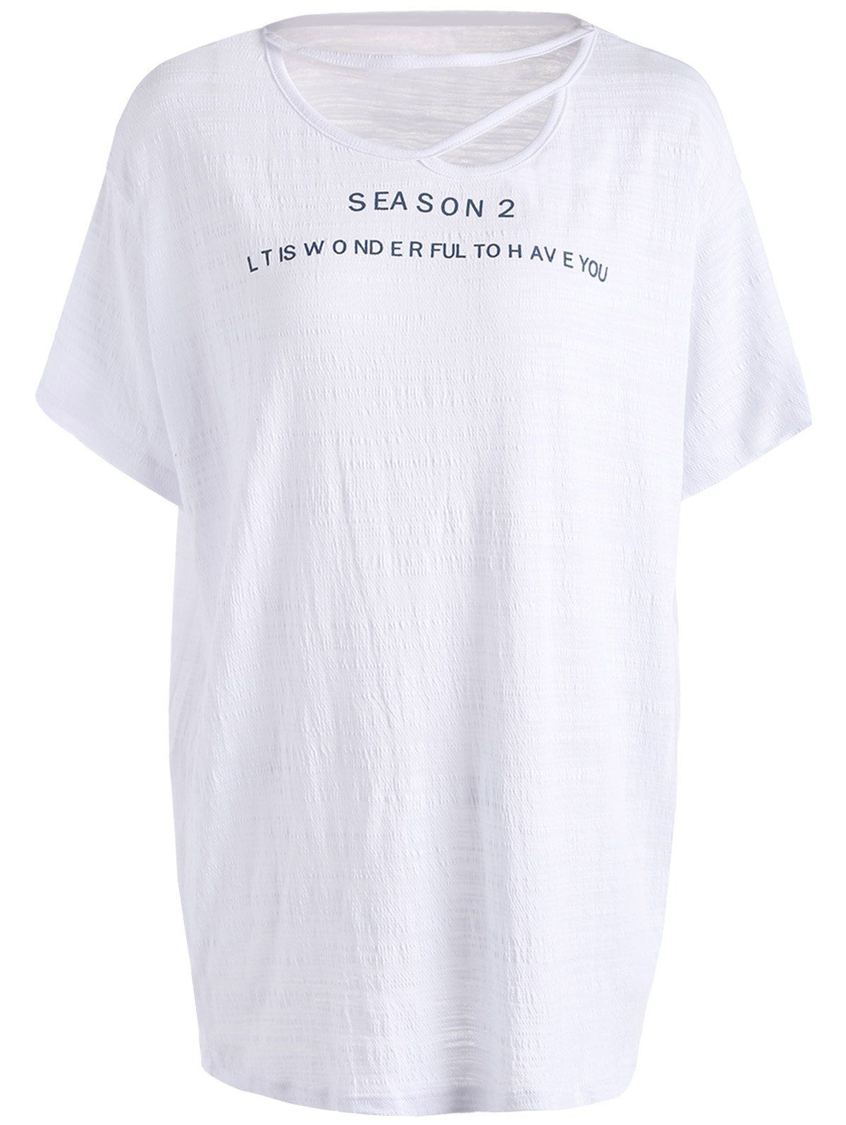 

Letter Print Cut Out Longline T-Shirt, White