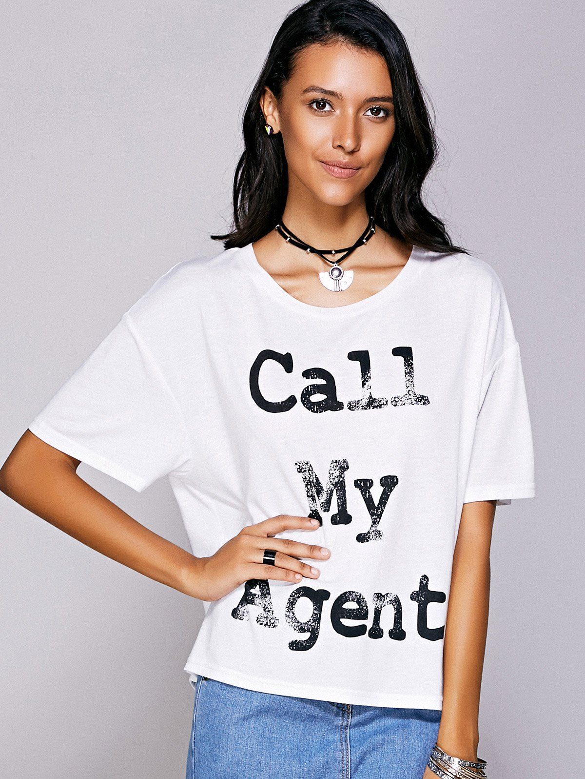 

Casual Women's Scoop Neck Letter Pattern Short Sleeve Tee, White