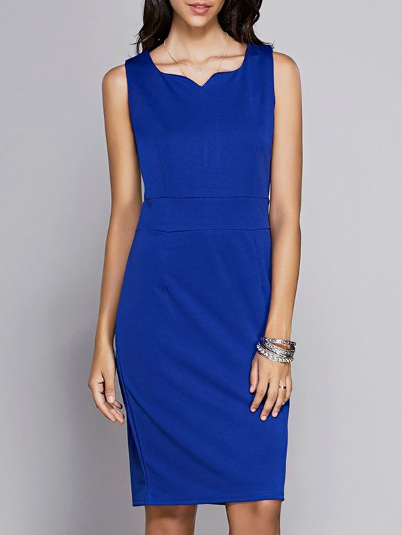 Les femmes Trendy  's manches Pure Color mi-longues Robe - Bleu Saphir 2XL