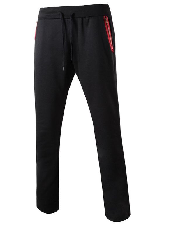 Pantalon d 'Color Block Zipper Pocket Conception à lacets étroits Pieds Homme - Noir XL